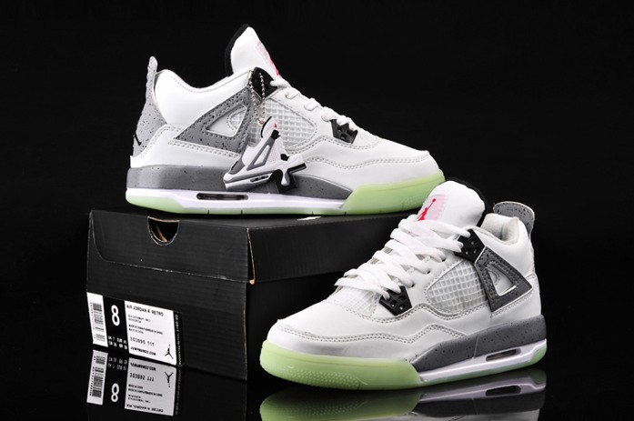 Nike Air Jordan IV 4 rougeoyant retro Femmes chaussures en vente blanc gris (2)